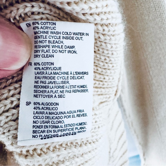 Contrast Collar Cotton Cardigan Sweater Cream Blue Size Small - Picture 8 of 9